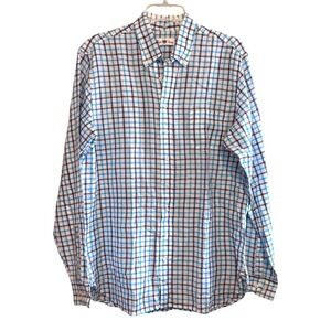 Alan Paine Mens Blue White Plaid Check Button Down Shirt Medium England Heritage